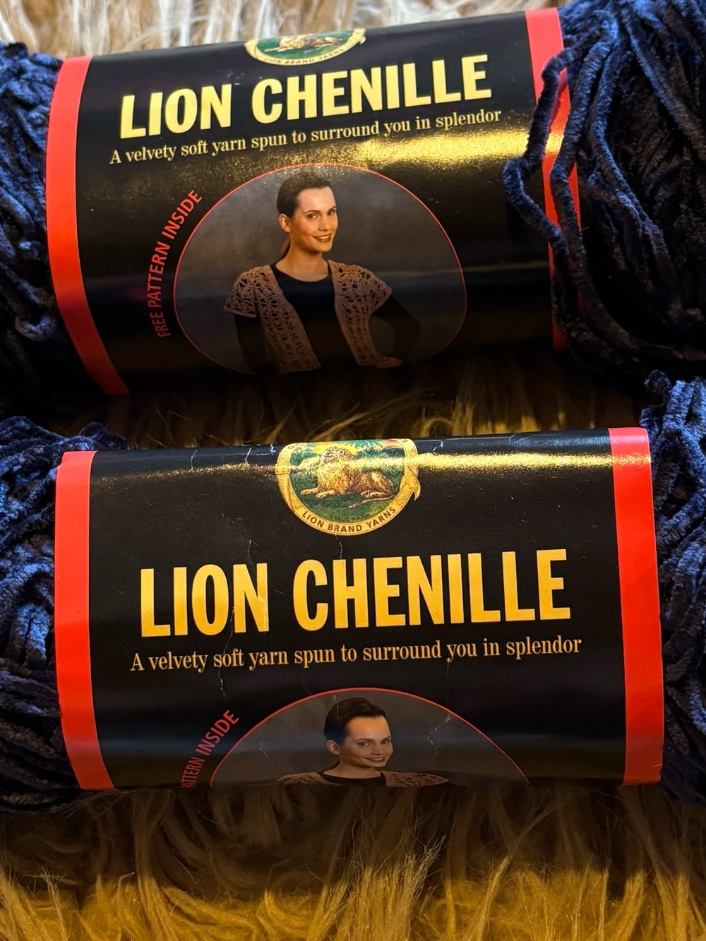 Chenille Yarn Midnight Blue by Lion Brand Discontinue Yarn New